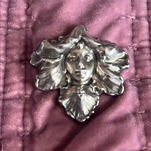 Silver Leaf Face Brooch antique from period 1890 ,s art nouveau sterling